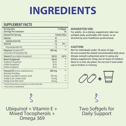 CoQ10 600mg Softgels CoQ10 Ubiquinol 3 6 6 9 9 | 60 Softgels