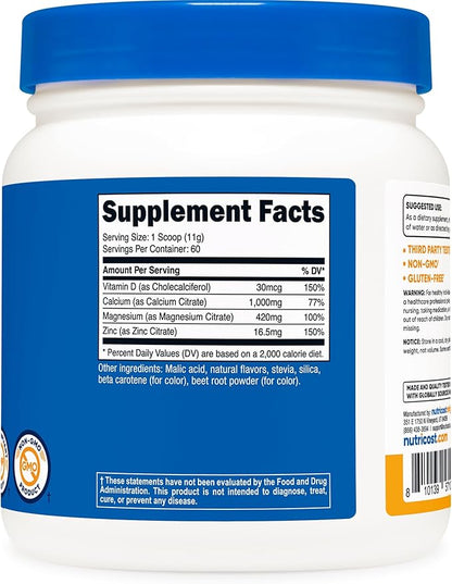 Nutricost Calcium Magnesium Zinc with Vitamin D3 Powder, 60 Servings (1000 MG) (420 MG) (16.5 MG) D3 (30 (30 MCG)