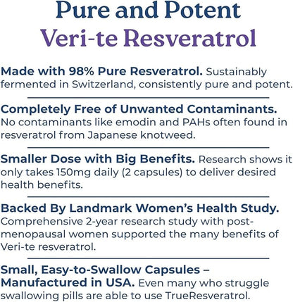 NatureCity TrueResveratrol – Resveratrol Supplement & Anti-Aging Support with 75mg Trans-Resveratrol (98% Pure Veri-te) for Heart, Immune, Bone & Cognitive Health | 60 Veggie Capsules