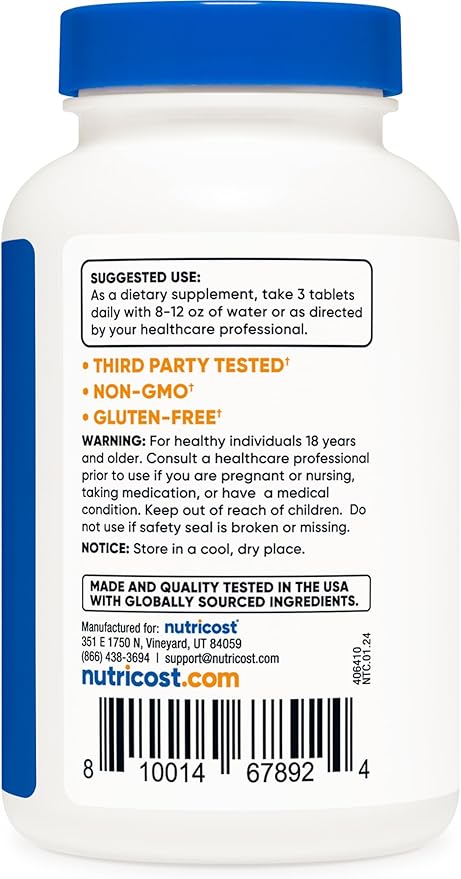 Nutricost Calcium, Magnesium & Zinc Tablets 1,415 mg, 180 Tablets 60 Servings