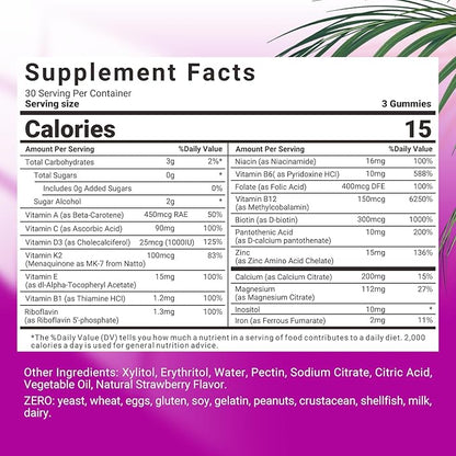 Sugar-Free Multivitamin Gummies for Women, Methylated Multivitamins w/Calcium, Vitamin D3, K2, C, B12, Iron - Multi Vitamins & Minerals for Skin, Hair, Energy, Immune, Bone