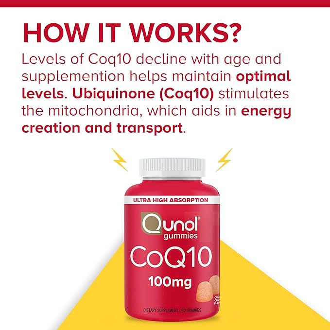 Qunol CoQ10 Gummies, CoQ10 100mg, Delicious Q10 Helps 90 Count