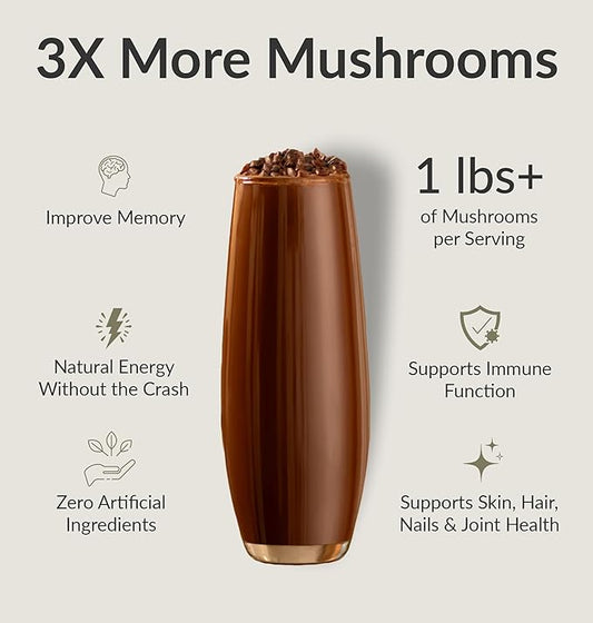 BiOptimizers Mushroom Coffee Alternative – Chocolate Drink – Lion’s Mane, Chaga, Reishi + Collagen Peptides for Focus, Energy & Gut Health – Adaptogenic Mushrooms & MCT Powder – 15 Servings