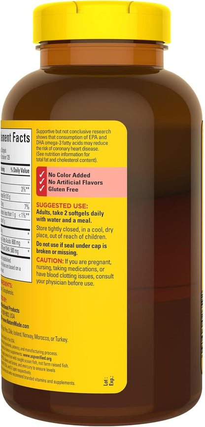 Nature Made Fish Oil 1000 mg 3 Fish 3 Supplement 250 Softgels, 125 Day