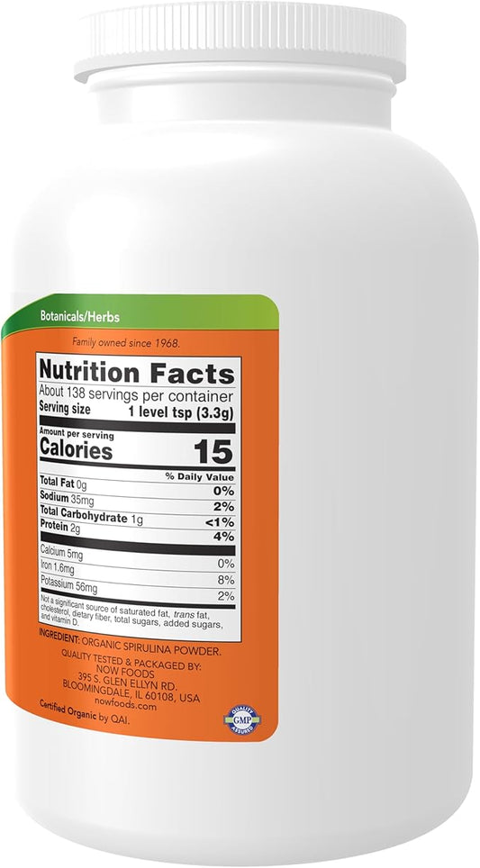 NOW Supplements, Certified Organic, Spirulina Powder, B-12 with 1-Pound