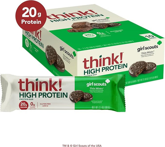 think! Protein Bars, High Protein Snacks, Gluten Free, Kosher Friendly, Girl Scouts Thin Mint, Nutrition Bars, 2.1 Oz per Bar, 10 Count (Packaging May Vary)