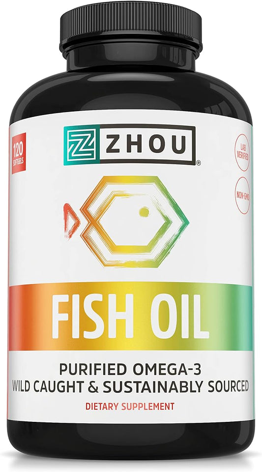 Zhou Nutrition Fish Oil, Max Strength 3 Fish 1250 mg 120 Servings