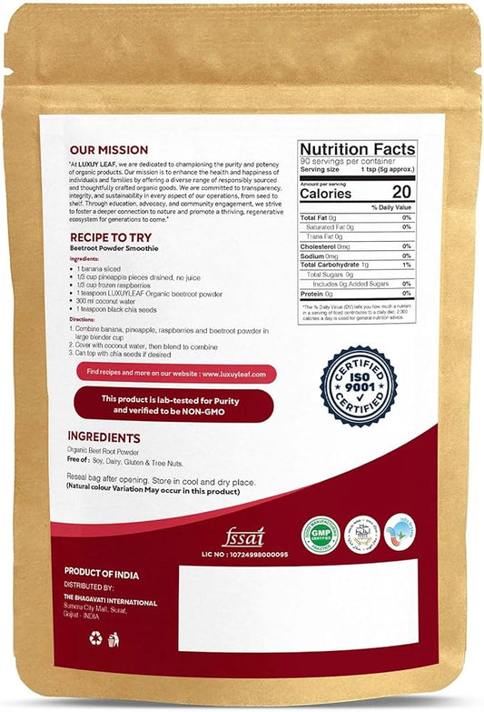 100% Pure & Natural Superfood Supplement, Rich in Nitrates, Antioxidant & Essential Nutrients, Boosts Energy & Supports Heart Health, Non-GMO & Vegan-Friendly (Organic Beetroot Powder)