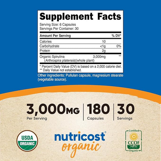 Nutricost Spirulina 3,000mg, 180 Capsules
