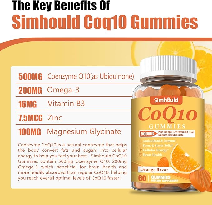 1 Pack CoQ10 500MG Gummies Omega-3, Magnesium, B3 & 3X Better Q10 Supplements 60 Counts