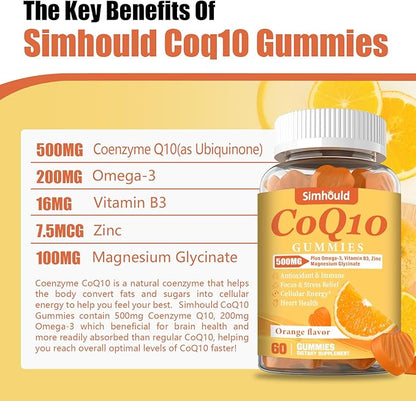 1 Pack CoQ10 500MG Gummies Omega-3, Magnesium, B3 & 3X Better Q10 Supplements 60 Counts