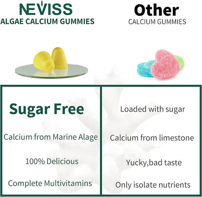 (2 Pack) Algae Calcium Gummies 600mg D3, C,