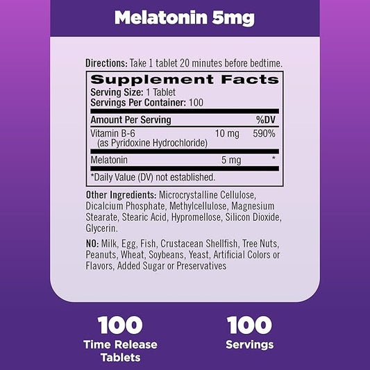 Natrol Time-Release Melatonin 5 mg, Dietary 100 Tablets 2), 200 200 Day