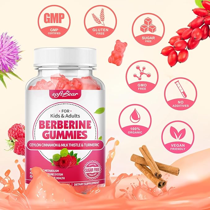 softber Berberine Gummies, Organic Berberine 1500mg 120 Count