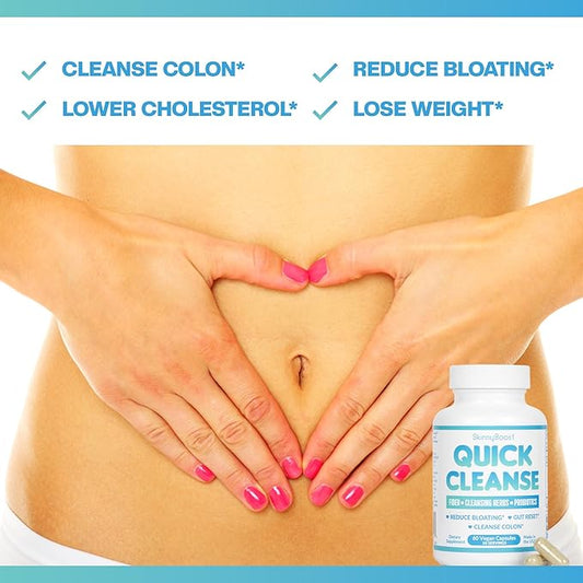 SkinnyBoost Quick Cleanse and Green Tea Vegan Capsules Kit- 60 Ct/Bottle-Reduce Bloating, Colon Cleanse, Gut Reset, Weight Support- Made in The USA (120 Capsules)