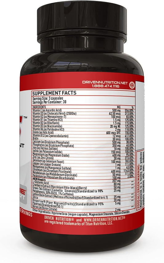 Driven Nutrition Hers Multivitamin, 90 Ct - Women's Blend of Vitamins, Minerals & Nutrients - Energy, Metabolism, Immune Support, Recovery & Brain Function - Vitamin A, E, D, C, Magnesium, Zinc & More
