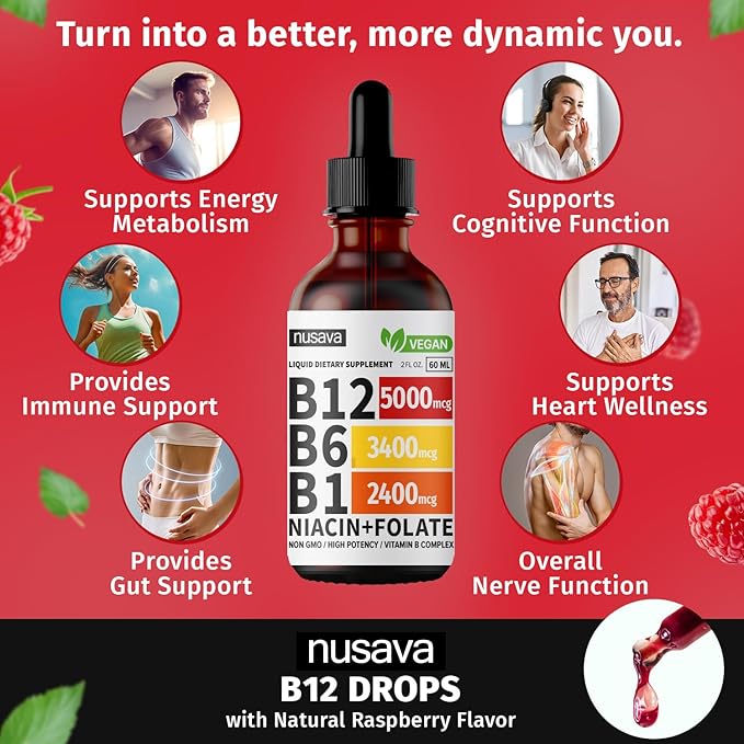 (2 Pack) Vitamin B12 Liquid Drops, B12 Sublingual 5000 mcg B6, Liquid B12 Methylcobalamin 27,200 mcg 80 Servings