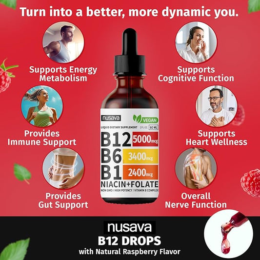 (2 Pack) Vitamin B12 Liquid Drops, B12 Sublingual 5000 mcg B6, Liquid B12 Methylcobalamin 27,200 mcg 80 Servings