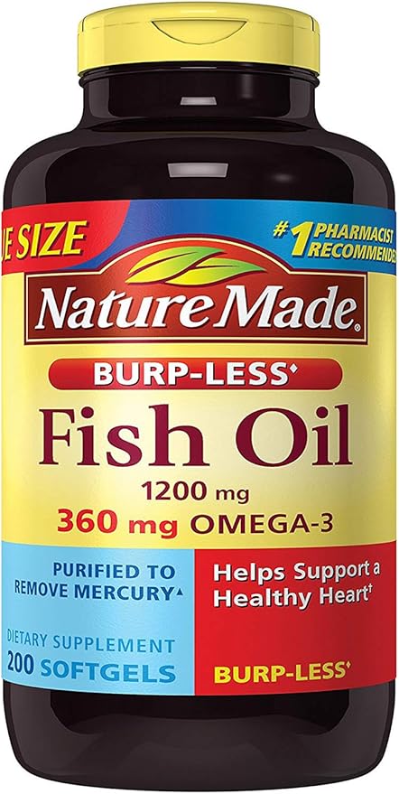 Burpless Fish Oil 1200 mg Omega-3 360 360 mg, 200 Softgels (4 Bottles)