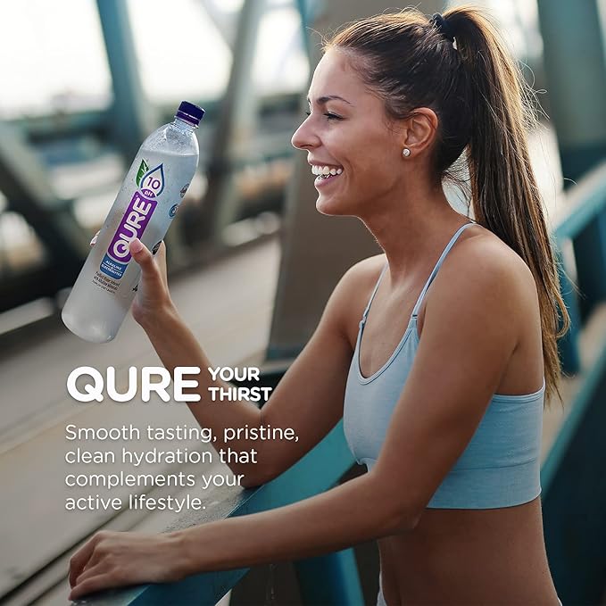 QURE Water, Premium 10 pH Ionized Alkaline Bottled Water, Silky Smooth Taste Infused with Electrolytes, 33.8 Fl Oz (Pack of 12)