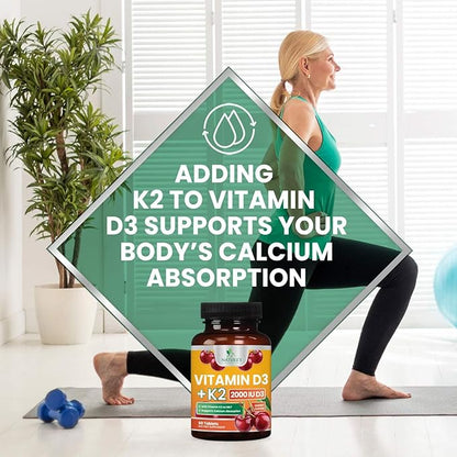 Vitamin D3 K2 as MK-7 2000iu of D3 & 75mcg K2, K2, Vitamin K2 D3 D3 Bone 60 Chewable