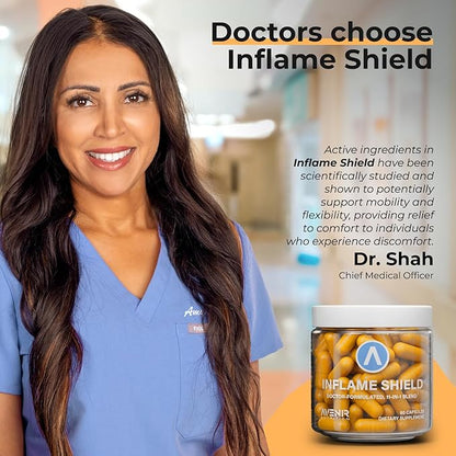 Inflame Shield | Turmeric Supplement for Inflammation Support with Ginger, Bioperine, & Bromelain | Joint Support | 180 Capsules for Men and Women