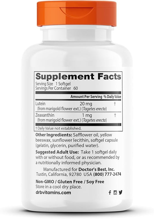 Doctor's Best Lutein with Gluten Free, 60 Softgels