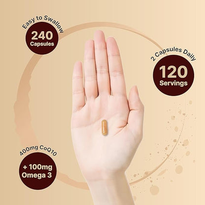 CoQ10 400mg with Omega 3 Fatty 240* Capsules Q10 Supplement