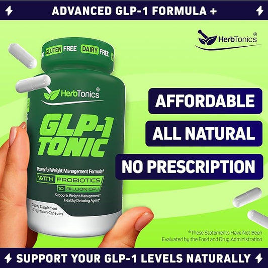 Herbtonics GLP-1 Tonic Weight Supplement – Natural GLP-1 Support with Apple Cider Vinegar, BHB Salts & Probiotics – Supports Appetite Regulation, Metabolism, Digestion & Detox – 60 Vegan Capsules