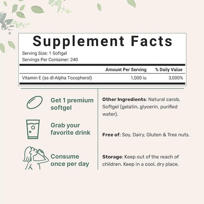 Micro Ingredients Vitamin E 1000 IU, 240 Softgels