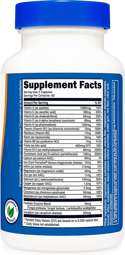 Nutricost Multivitamin with Probiotics 120 Vegetarian Capsules