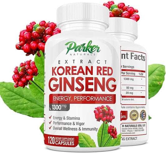Korean Red Panax Ginseng Extract 1300MG 20% Ginsenosides. 120 Caps.