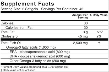 EffiHealth Omega-3 Fish Oil 2500mg Fish 1200mg EPA, 600mg DHA