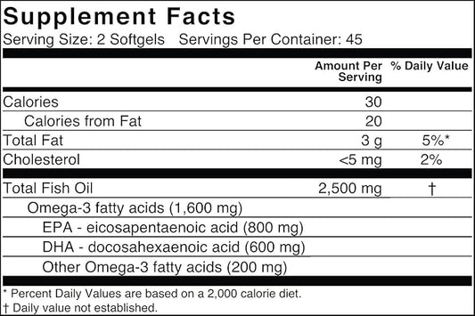 EffiHealth Omega-3 Fish Oil 2500mg Fish 1200mg EPA, 600mg DHA