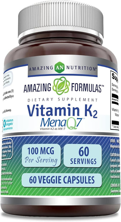 Amazing Formulas Vitamin K2 Menaq7 MK7 Supplement 100 Mcg (1 Pack, 60 Count)