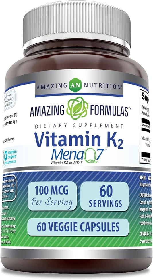 Amazing Formulas Vitamin K2 Menaq7 MK7 Supplement 100 Mcg (1 Pack, 60 Count)