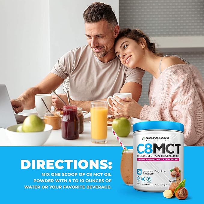 Ground-Based Nutrition C8 MCT Oil Powder – Supercharged Medium Chain Triglycerides MCT Oil Powder – Vegan-Friendly, Non-GMO Powdered C8 MCT Oil, Ketogenic MCT Coffee Creamer, No Stevia (Hazelnut)