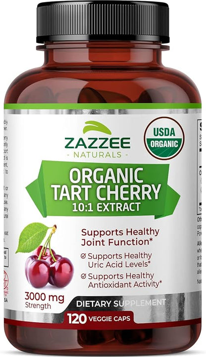 Zazzee USDA Organic Tart Cherry 10:1 3000 mg 120 Vegan 4 Month 10X Extract, 100% Vegetarian,