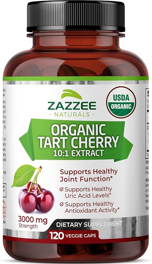 Zazzee USDA Organic Tart Cherry 10:1 3000 mg 120 Vegan 4 Month 10X Extract, 100% Vegetarian,