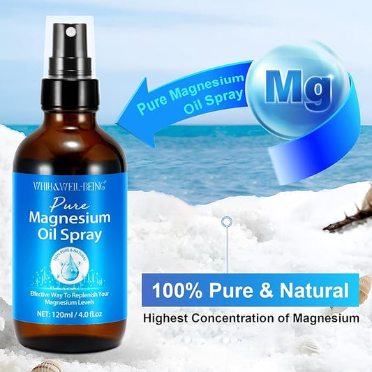 Magnesium Oil for Feet, Magnesium Spray, Pure Magnesium Oil Spray Organic Natural Magnesium Spray Glass Bottle, Easy to Absorb and Use 120ml