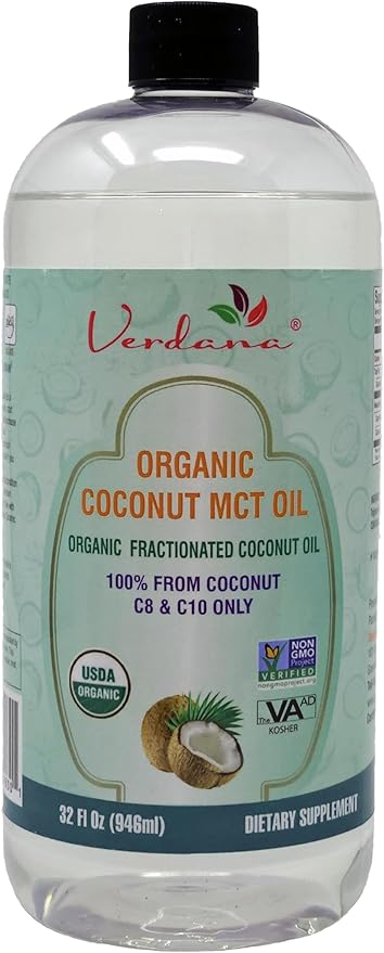 Verdana USDA Certified Organic Coconut MCT Oil –Fractionated Coconut Oil – No Palm Kernel Used – Kosher, Food Grade, Non-GMO – Great for Keto and Paleo Diets, Oil Pulling Rinse Mouthwash – 32 Fl Oz