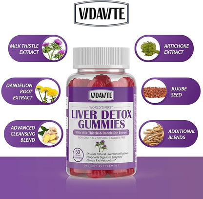Liver Cleanse Detox & Repair Gummies 1500mg Silymarin 20+ Herbs (60 Vegan