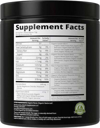 SEALFIT ElectroGreens - USDA Organic Greens Superfood + Electrolytes Powder. 25+ Superfoods for Energy and Hydration. Super Green Juice and Electrolyte Powder Inspired by Former Navy Seal Mark Divine