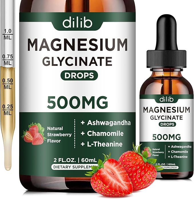 Magnesium Glycinate Supplement, Magnesium Liquid Drops 500mg Ashwagandha,