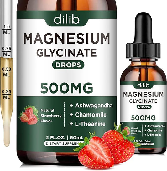 Magnesium Glycinate Supplement, Magnesium Liquid Drops 500mg Ashwagandha,