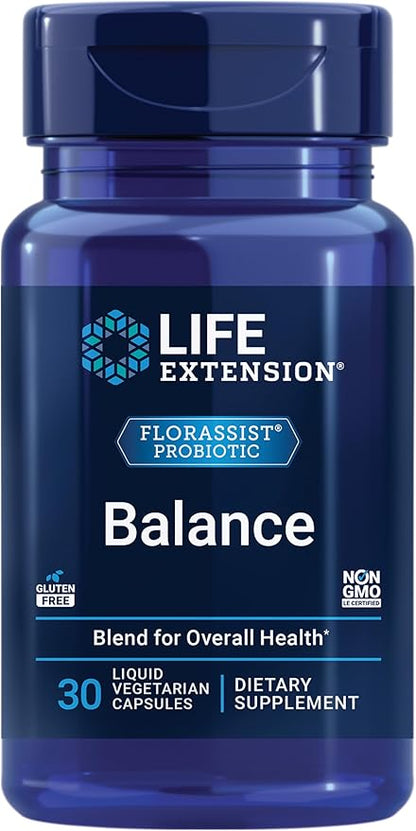 Life Extension FLORASSIST Balance Probiotic - 7 Strains 15 Billion CFUs - Probiotics Supplements for Men and Women - Digestive Health Support – Once Daily, Non-GMO, Vegetarian – 30 Capsules