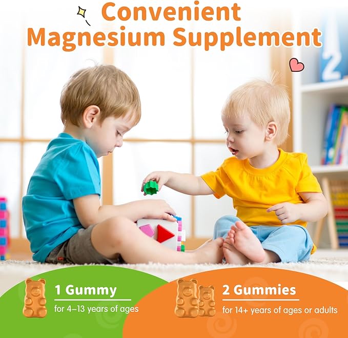 Magnesium Gummies for Kids - Magnesium Glycinate, L-Threonate Supplement with L-Theanine, Vitamin B6, D3 for Adults & Kids, Calm Magnesium for Sleep, Relaxation, Brain, Bones,Sugar Free Orange 120ct