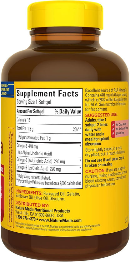 Nature Made Triple Omega 3 6 9, Flaxseed, 3 Supplement, 150 Softgels, 75 Day
