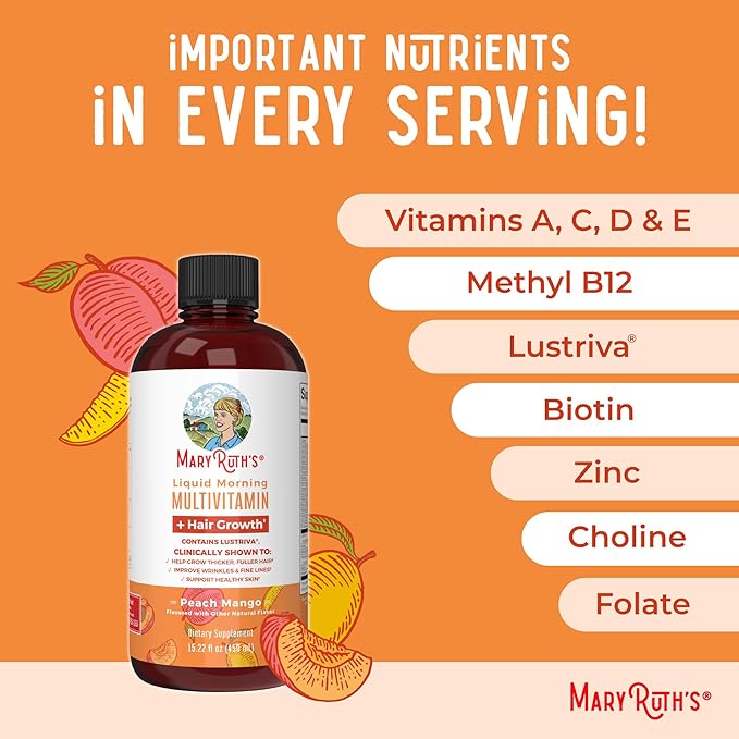 MaryRuth's Liquid Multivitamin + Lustriva® Hair Growth 10000mcg | 18+ | 15.22 Fl
