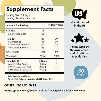 Omega-3 Supplement by PYM for Mood (60 Count) Omega-3 Fatty